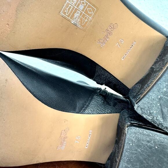 Coach Nala Black Monogram Heel Ankle Boots, Size 7.5 – Classic Logo Block Heels - Picture 10 of 11